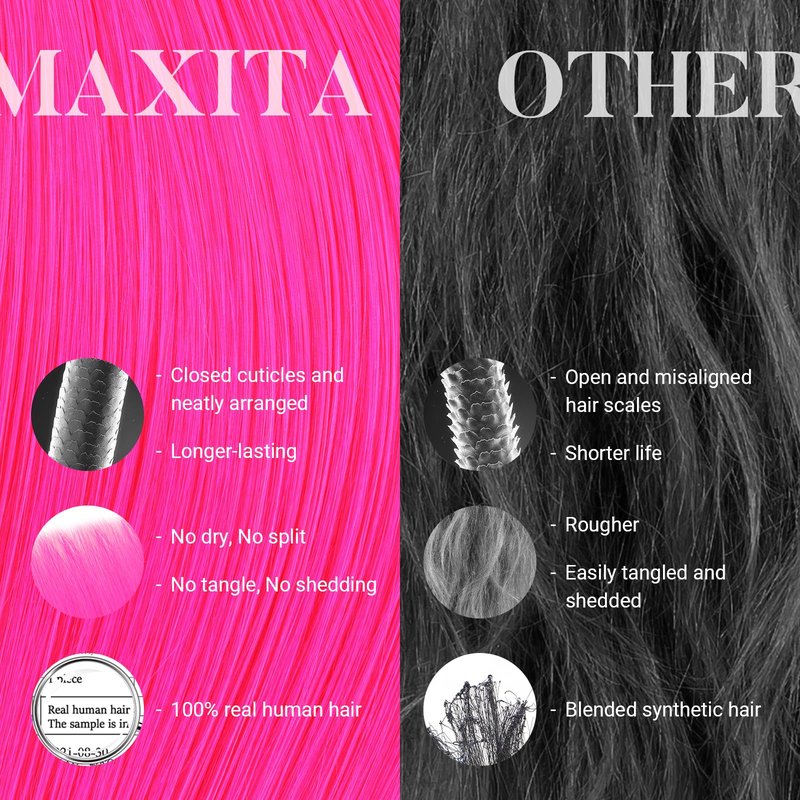 MAXITA Clip in Hair Extensions Real Human Hair,Remy Hair Extensions Clip ins Double Weft for Women,Natural Real Human Hair,18Inch 35g 6Pcs,HotPink