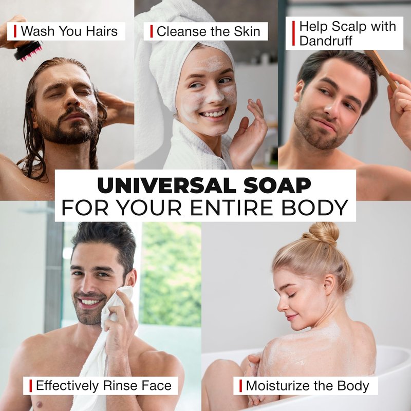 Bossman 3-Pack 4-in-1 Charcoal Soap Bar (4 oz) – Bar Soap for Men – All-Natural Beard Wash, Shampoo, Body Wash & Shaving Solution – Eucalyptus & Tea Tree Scent