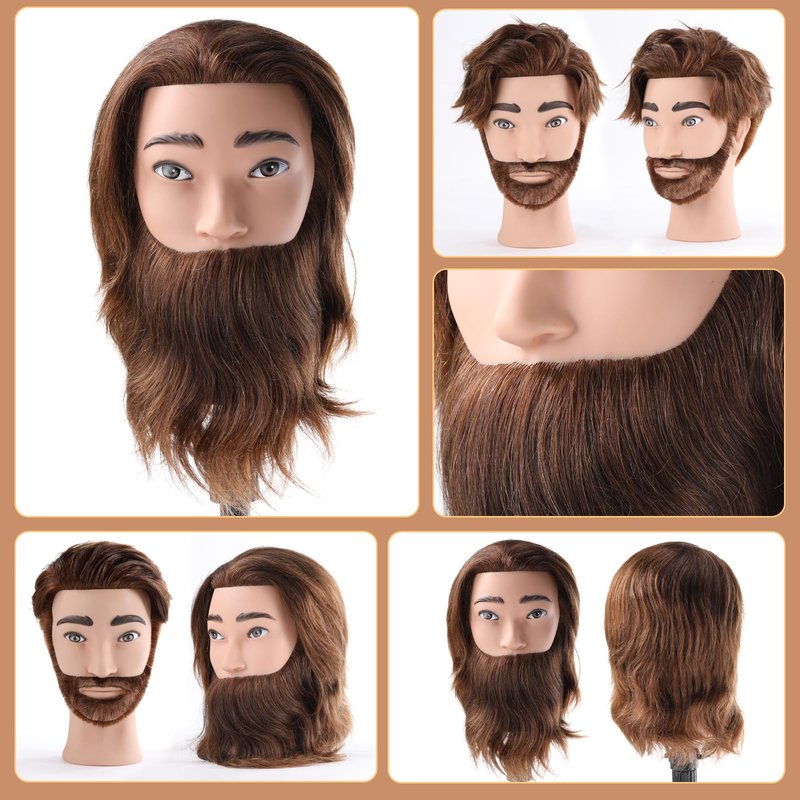 Male Mannequin Head with 100% Human Hair Barber Mannequin Head Hairdresser Training Doll Manikin Head for Men Hair Styling and Practice