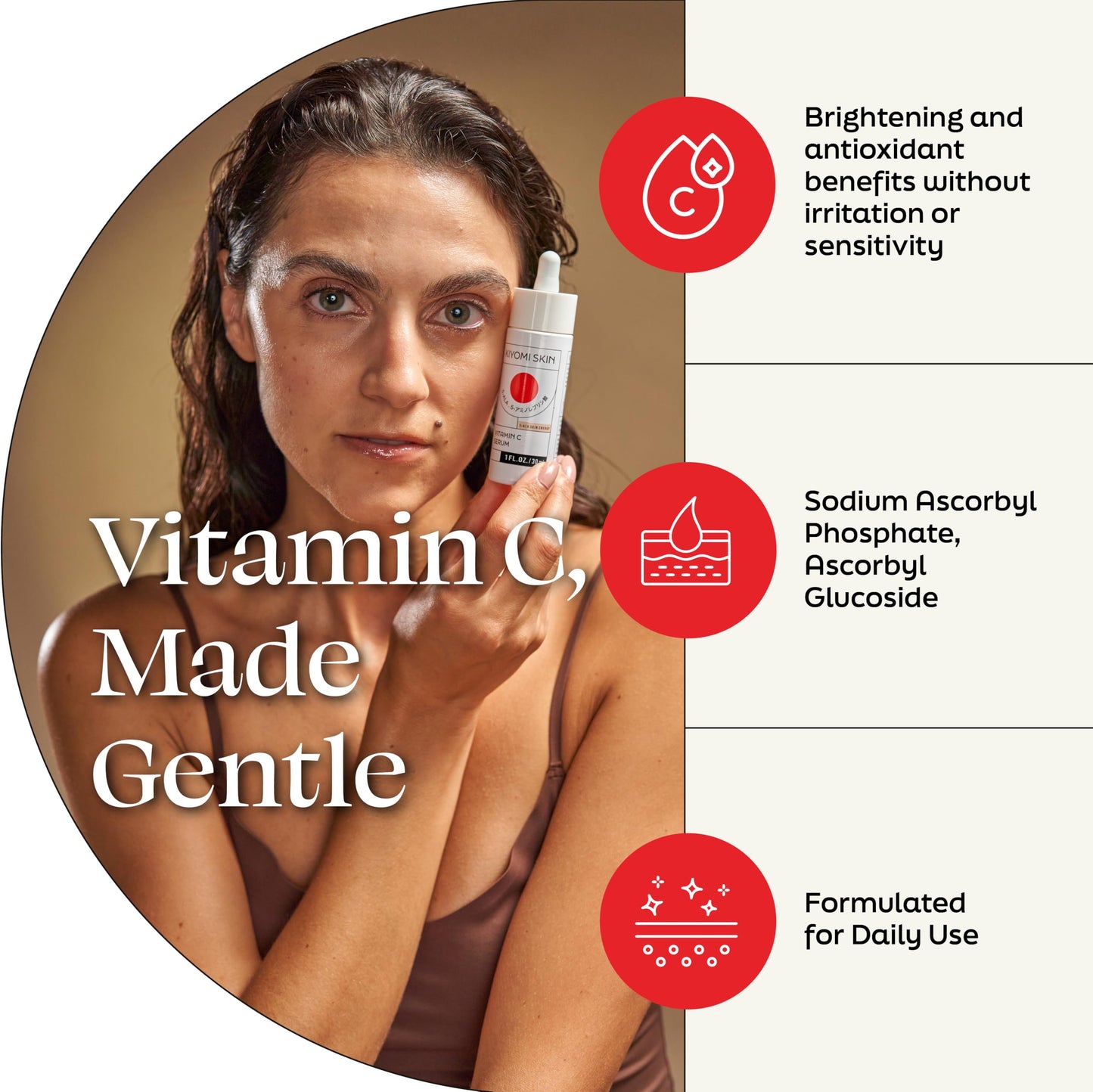 Kiyomi Skin Vitamin C Serum for Face - Stable Vitamin C Complex with 5-ALA & Hyaluronic Acid - Helps Improve the Look of Dark Spots, Uneven Tone & Dullness - Vegan & Made in Germany - 1 Fl Oz