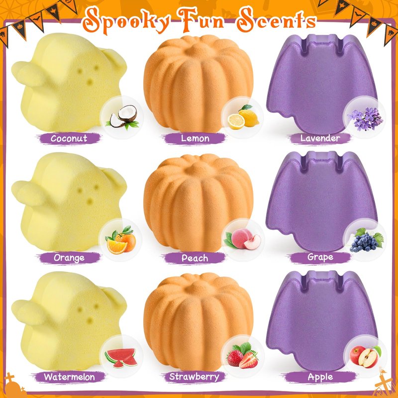 9 Pack Halloween Bath Bombs with Halloween Toys Inside, Halloween Gifts for Kids, Bath Bombs for Kids with Surprise Inside for Girls Boys Halloween Treat Bags Halloween Basket Halloween Party Favors
