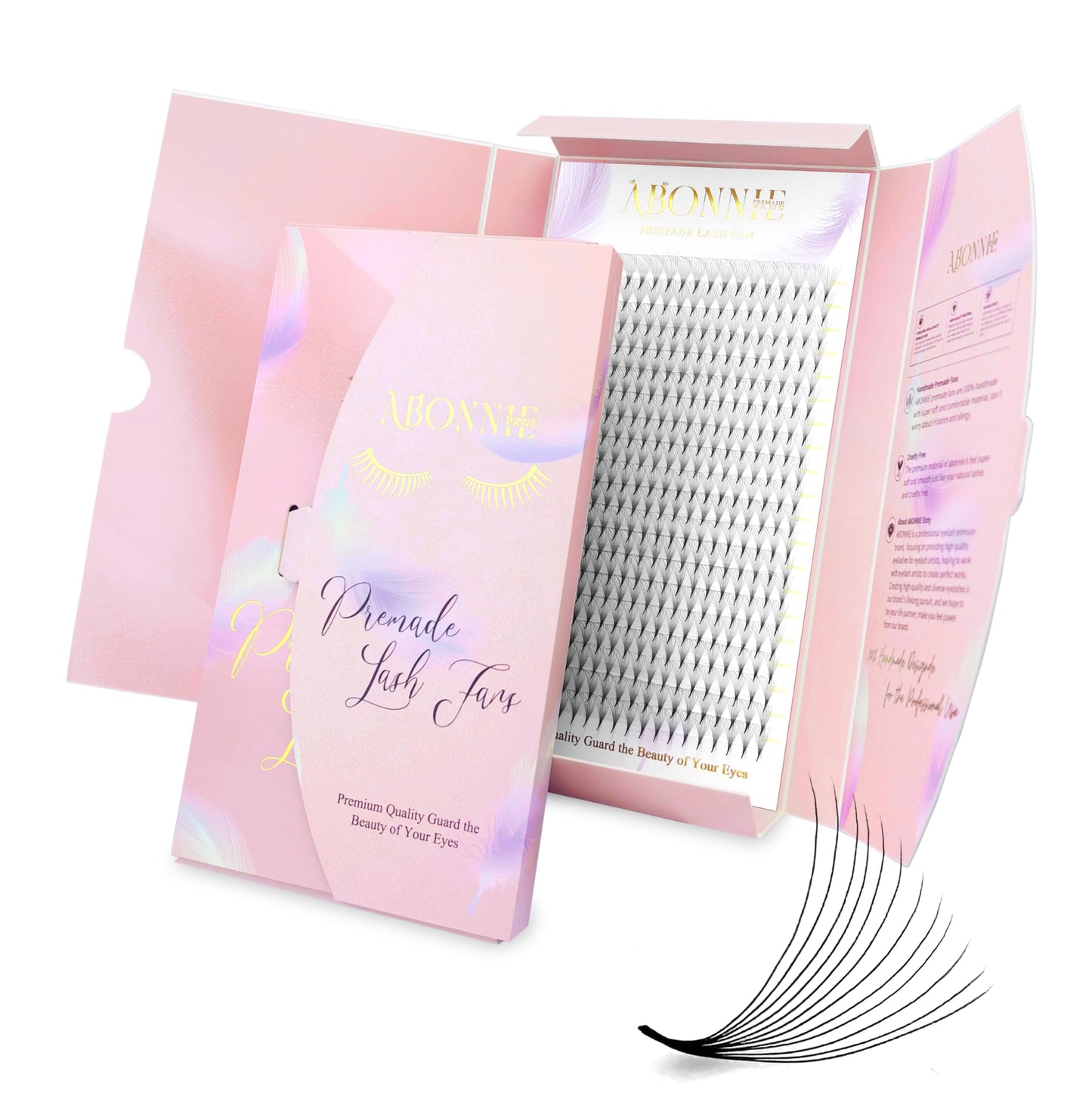ABONNIE Premade Eyelash Extensions - 400 Fans, 12D 12mm, 0.05 Thickness D Curl, Volume Lash Fans with Pointy Base