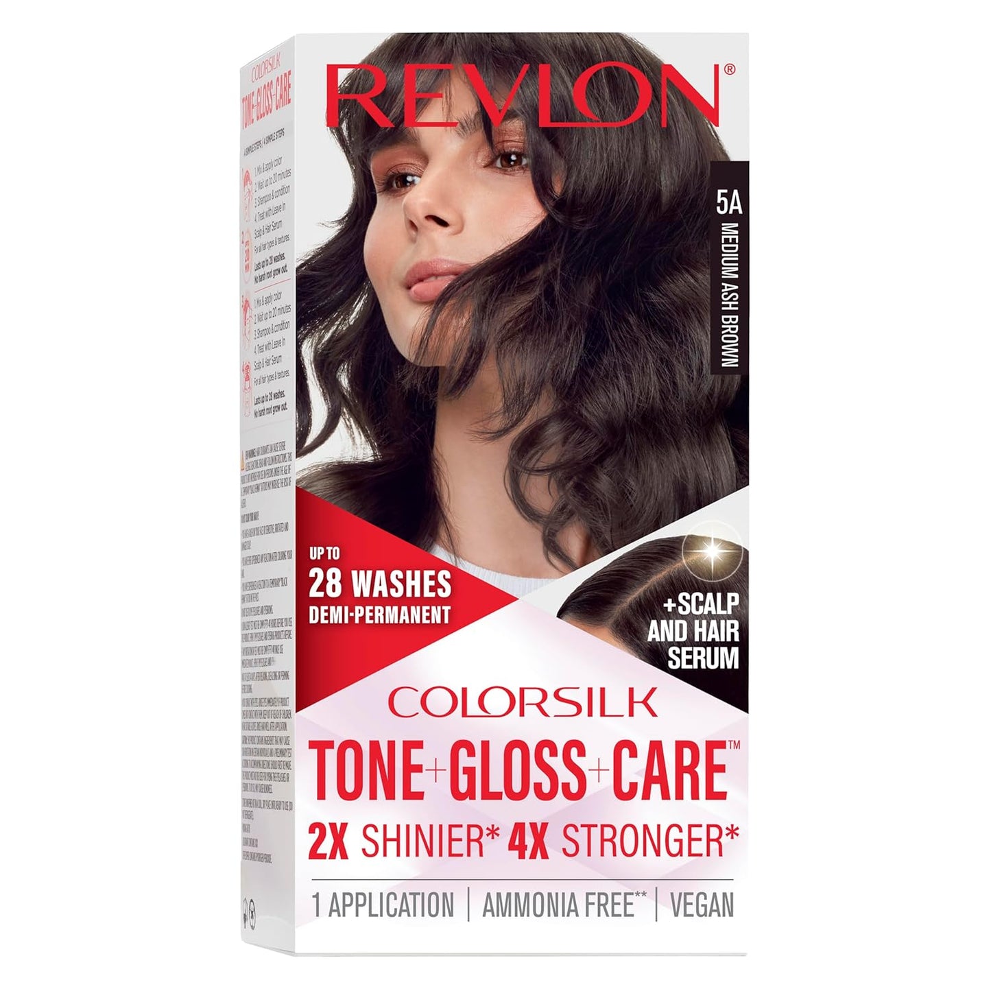 Revlon ColorSilk Demi Permanent Hair Color Kit - 5A Medium Ash Brown | Leave-In Scalp Serum, 4.5 fl oz
