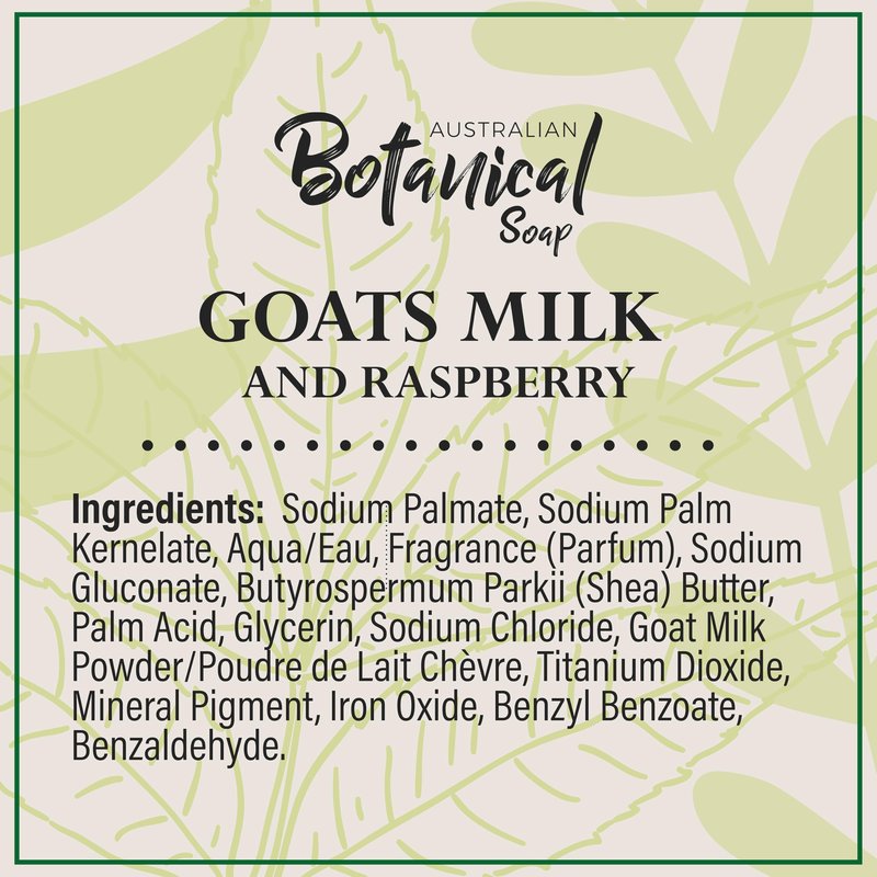 Australian Botanical Goats Milk Soap and Raspberry, 6.6 OZ, Triple Milled Bars made with a Natural Soap Base and Enriched with Organic African Shea Butter, Pack of 8