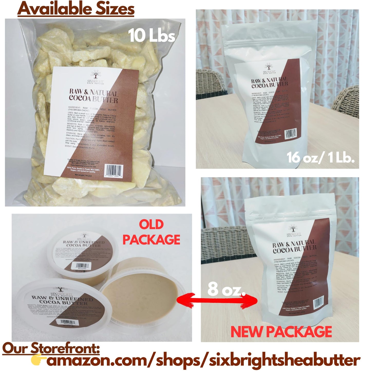 Sixbright Unrefined Cocoa Butter –16 oz | 100% Pure, Food Grade- Natural Moisturizer for Dry Skin, Fades Stretch Marks & Scars ,For Skin, Hair, DIYs. Chocolate Aroma