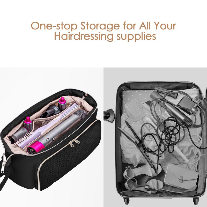 Fasrom Hair Tools Travel Bag with Heat Resistant Mat for Flat Iron, Curling Iron and Straightener, 2 in 1 Blow Dryer Organizer Case for Styling Appliances and Hot Items, Black (Patent Design)