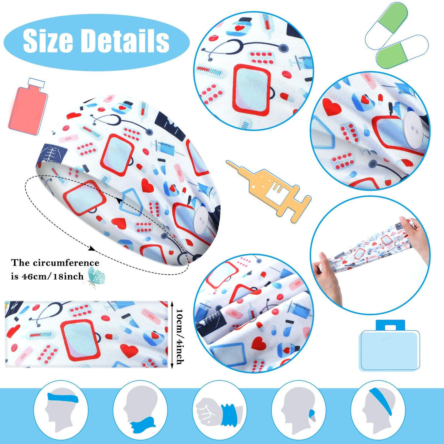 Tigeen 30 Pcs Nursing Headbands for Women Non Slip Nurses Hair Bands with Buttons Cna Accessories Doctor Sweatband Mask for Nurses Gifts Elastic Ear Protection Appreciation Medical