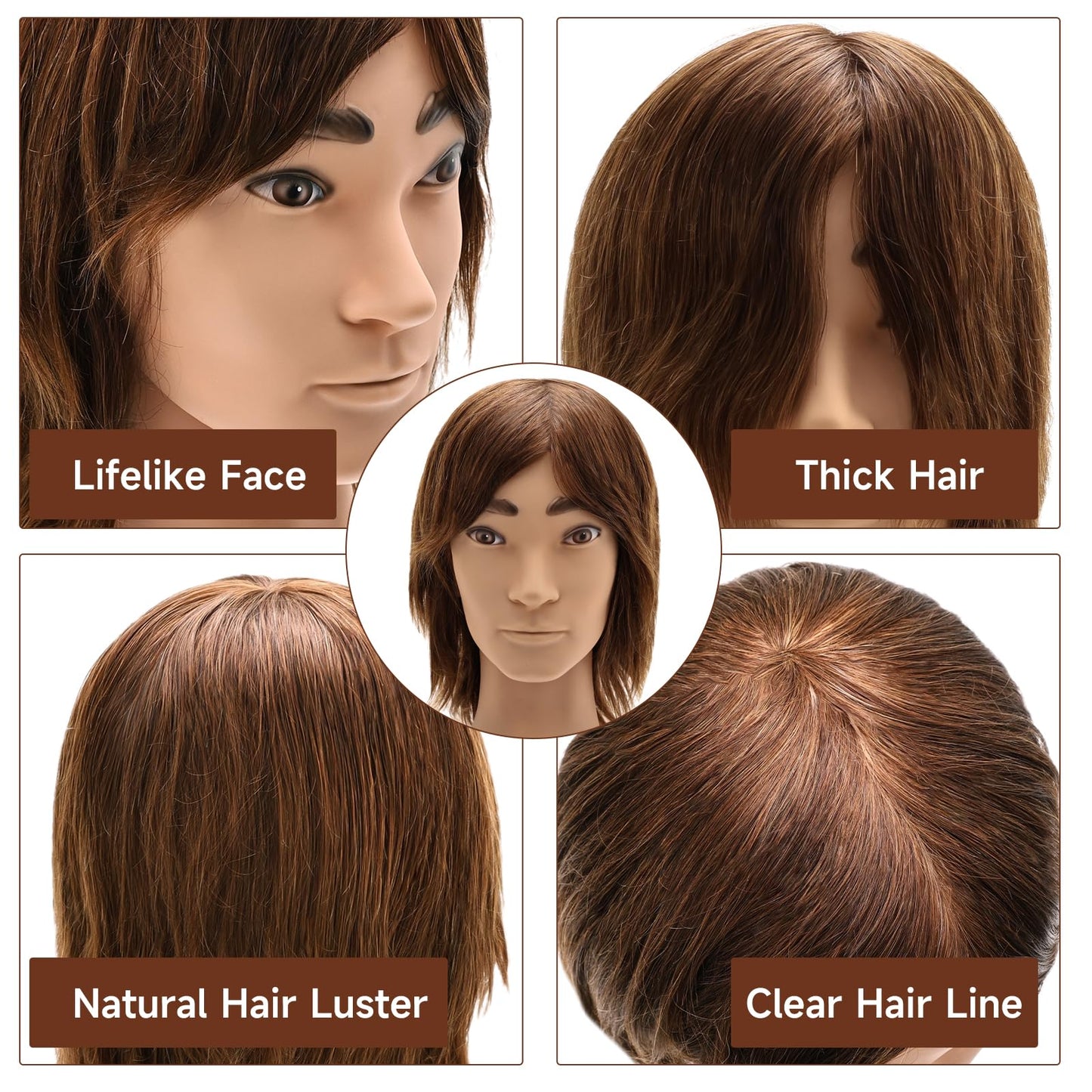 Barber Mannequin Head Male, Mannequin Head Human Hair for Practicing Haircut, Cosmetology Mannequin Head with 100% Human Hair