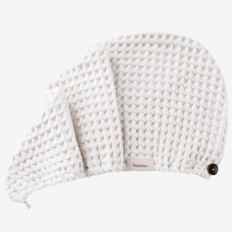 Luxury Organic Japanese Cotton Hair Drying Waffle Towel Wrap for Women | Absorbent, Quick-Dry Head Turban for Shower, Sauna, Spa | Extra Large for Long, Curly, Straight Hair With Button (White, 1 Pc)
