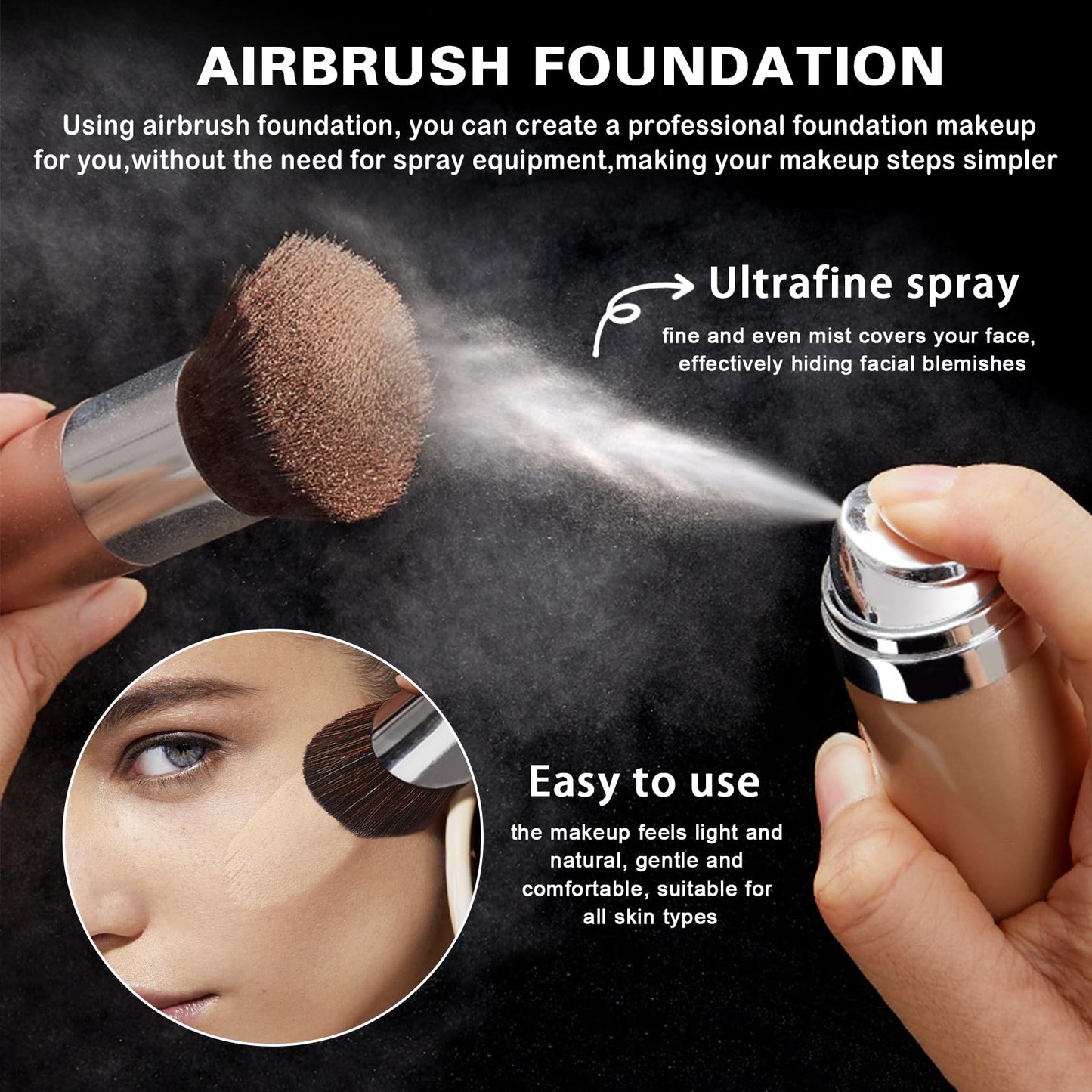 QIUFSSE Airbrush Foundation with Primer,Silk Flawless Airbrush Makeup,Buildable Coverage with Anti-aging Formula,Moisturizing Foundation Makeup (02 Beige)