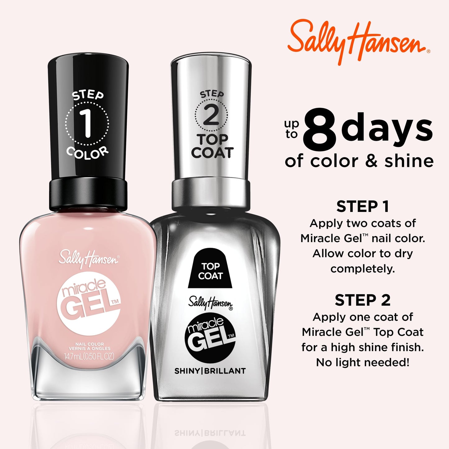 Sally Hansen Miracle Gel Salon Quality Nail Polish | Gel-Like Formula, Two-Step System, No UV Light Needed, Long Lasting | Semi-opaque | 248 Once Chiffon A Time | Light Neutral Pink Nail Polish