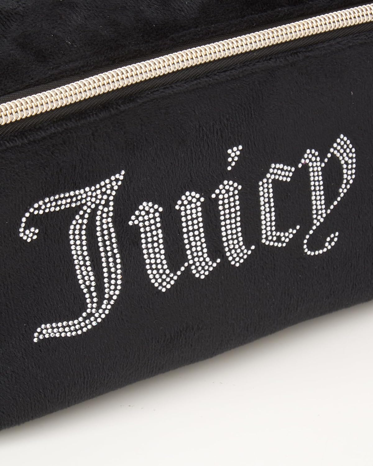 Juicy Couture Black Makeup Bag - Velour Cosmetics Organizer with Rhinestone Gold Handle | Travel Essentials