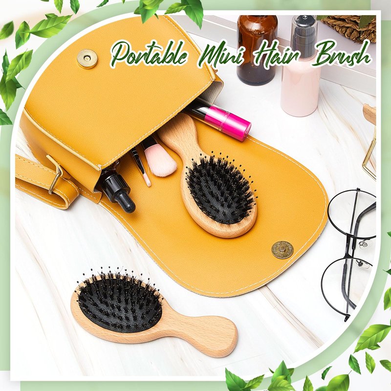 Tessco for you 12 Pcs Mini Hair Brush Bulk Mini Boar Bristle Hair Brush Wooden Paddle Travel Hairbrush DIY Gifts for Wedding Christmas Women Men Long Short Wet Dry Scalp Massage Anti Static