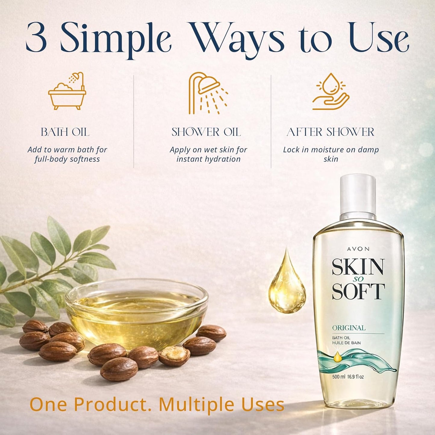 AVON Skin So Soft Original Bath Oil - Moisturizing Jojoba Oil for Dry Skin | 16.9 fl oz Hydrating Shower Oil