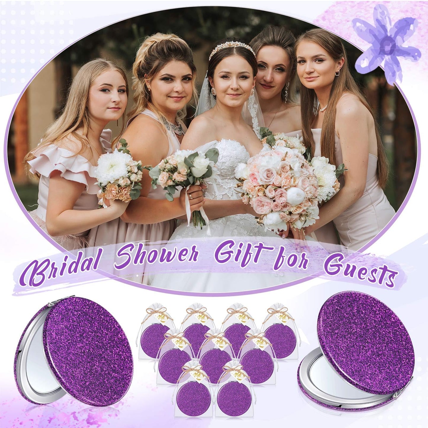 Chunful 30 Sets Compact Magnifying Mirrors Gifts with Thank You Card and Rope Quinceanera Party Favors for Guests Bridal Shower Wedding Souvenir Bridesmaids Mother's Day(Purple)