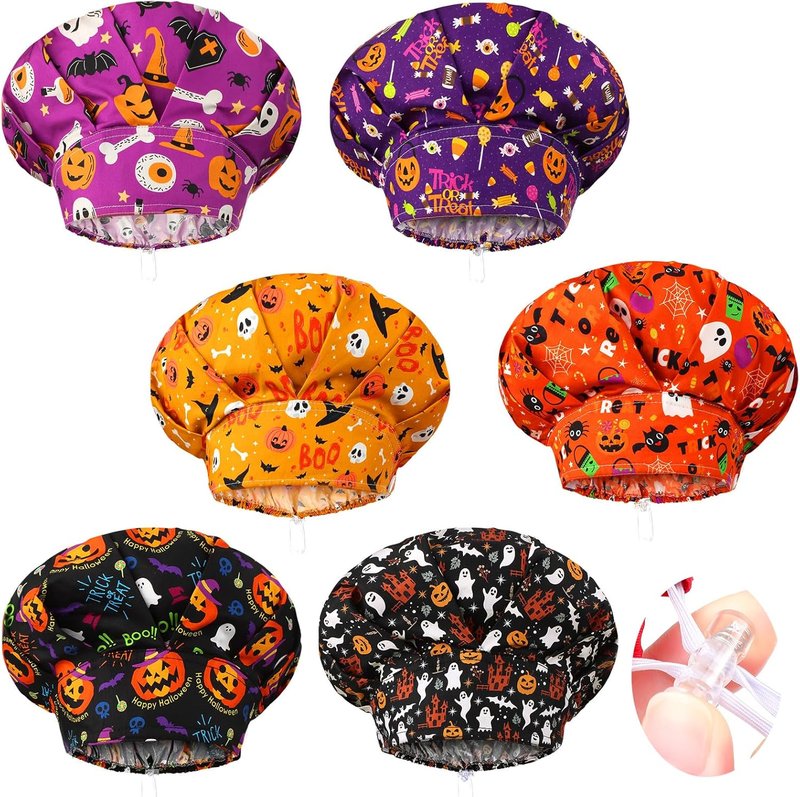 Jadive 6 Pcs Adjustable Scrub Caps with Buttons | Surgical Hats for Men & Women with Sweatband