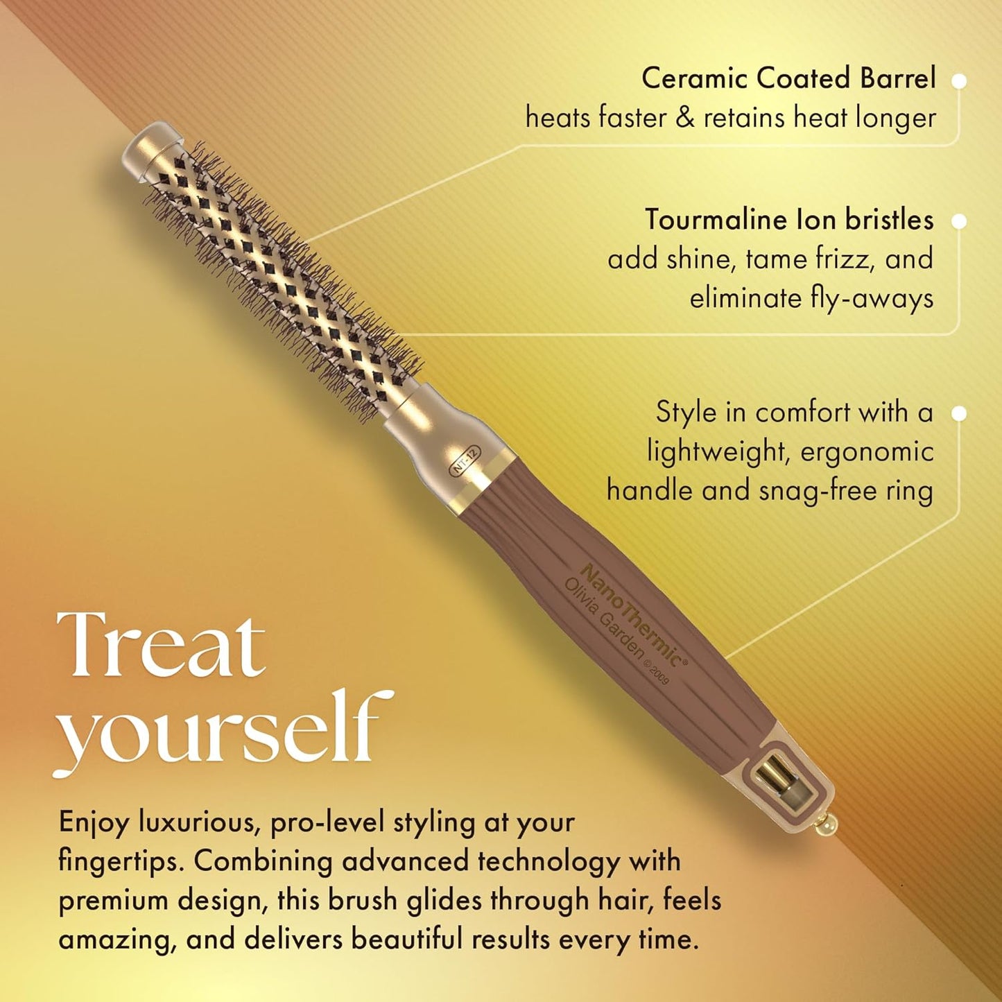 Olivia Garden NanoThermic Round Thermal Hair Brush - Professional Blowout Tool for Normal to Thick Hair | 1/2 Inch