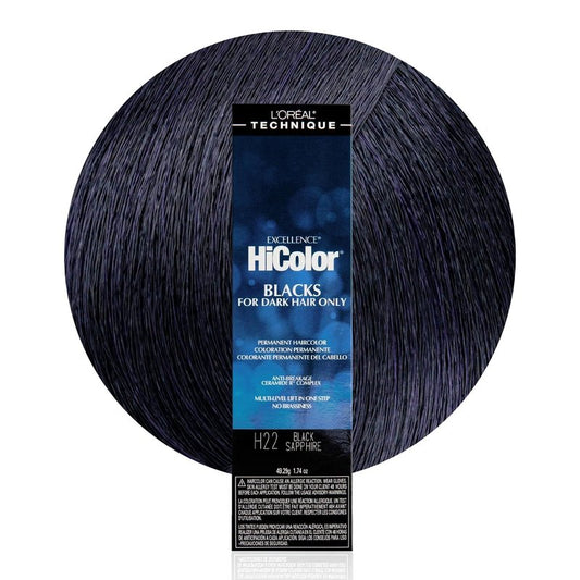 L'Oréal Technique HiColor Violet & Blacks Permanent Hair Color - Anti-Breakage Ceramide R Complex, Multi-Lift with No Brassiness, For Dark Bases, Long Lasting Color, Black Sapphire H