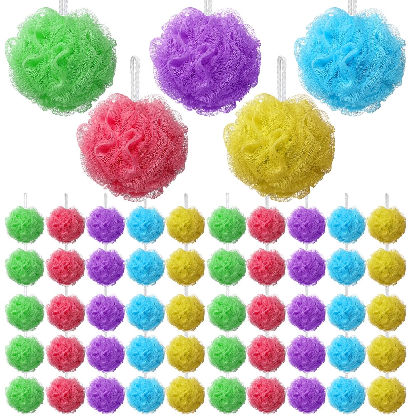 Nitial 50 Pcs Large Bath Shower Loofah Sponge Bulk 60g Exfoliating Bath Sponge Soft Shower Scrunchies Colorful Bath Loofahs for Men Women Shower(Fresh Color)