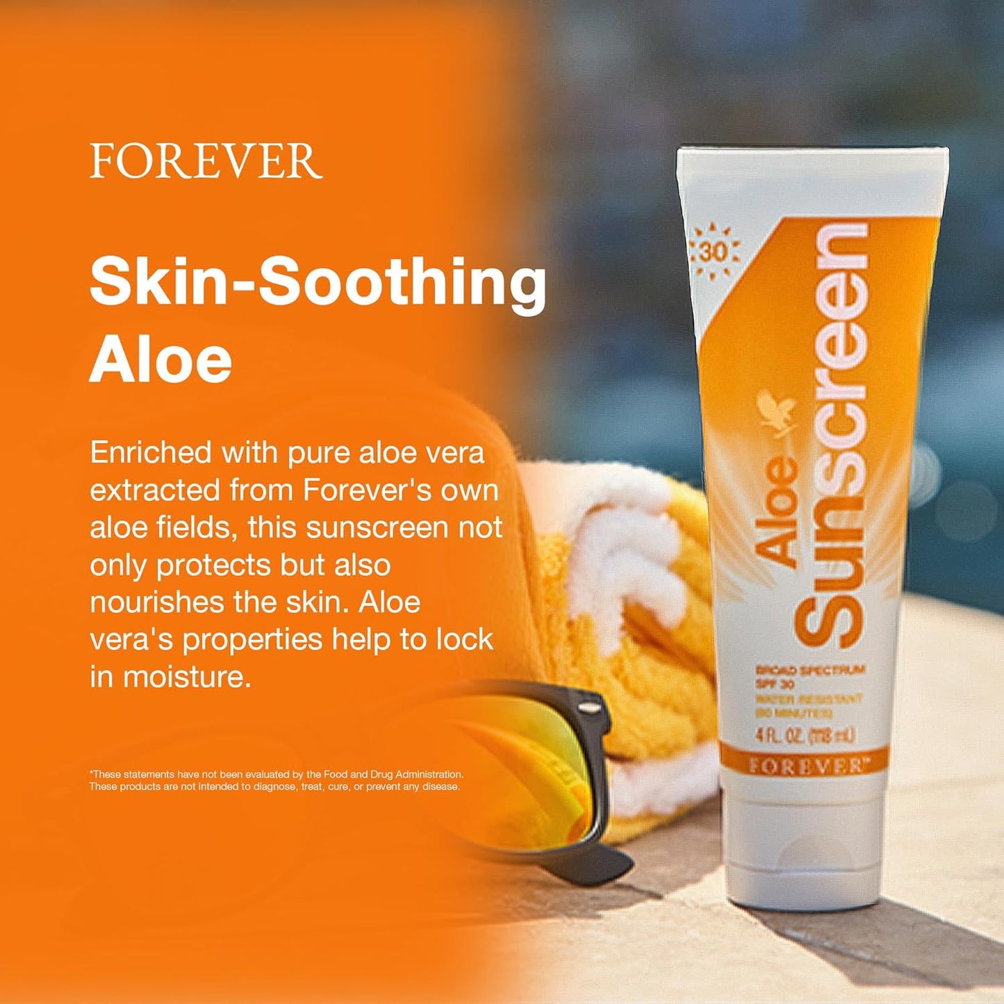 Aloe Sunscreen SPF 30 - Water-Resistant Broad Spectrum UVA/UVB Protection with Aloe Vera | 4 fl oz