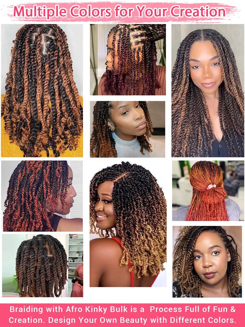 REBECCA FASHION Afro Kinky Bulk Human Hair 50g/Pack Braiding Hair for Dreadlock Extensions, Loc Repair, Afro Kinky Curly Human Hair Bulk for Twist 12 Inch Chocolate Brown Color