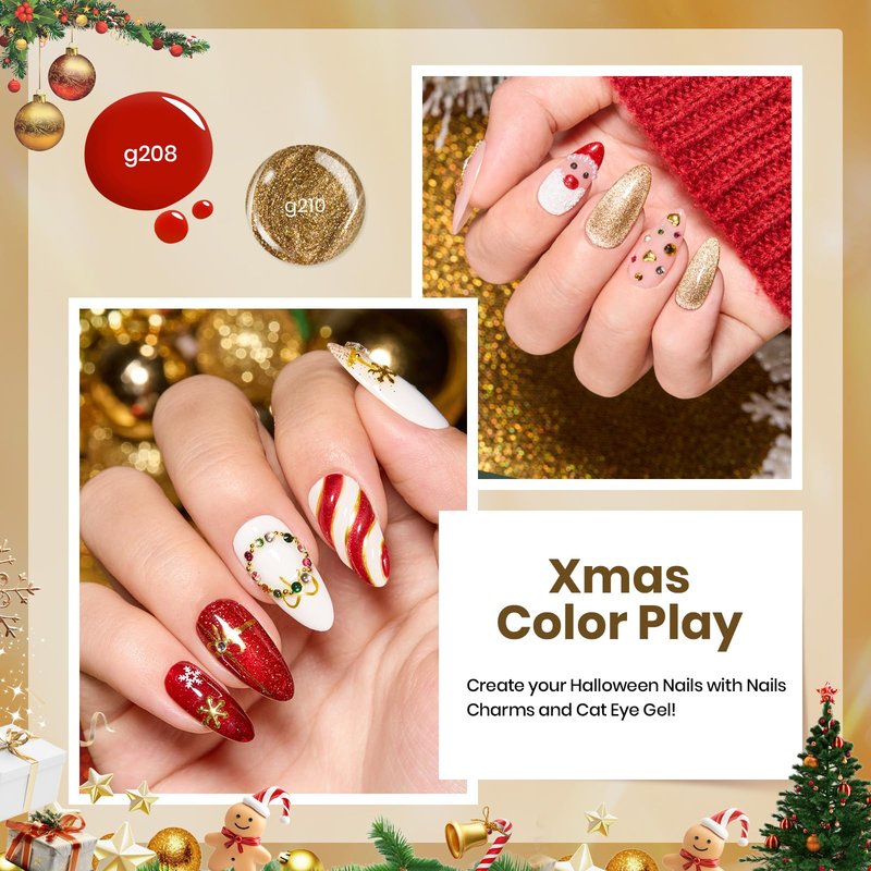 Beetles Gel Nail Polish Set - 8 Holiday Colors Gel Nail Gift Box with Base&Top Coat, Red Cat Eye White Gold Silver Nude Nail Kit, Uv Led DIY Salon Manicure Kit Beauty Gifts for Women