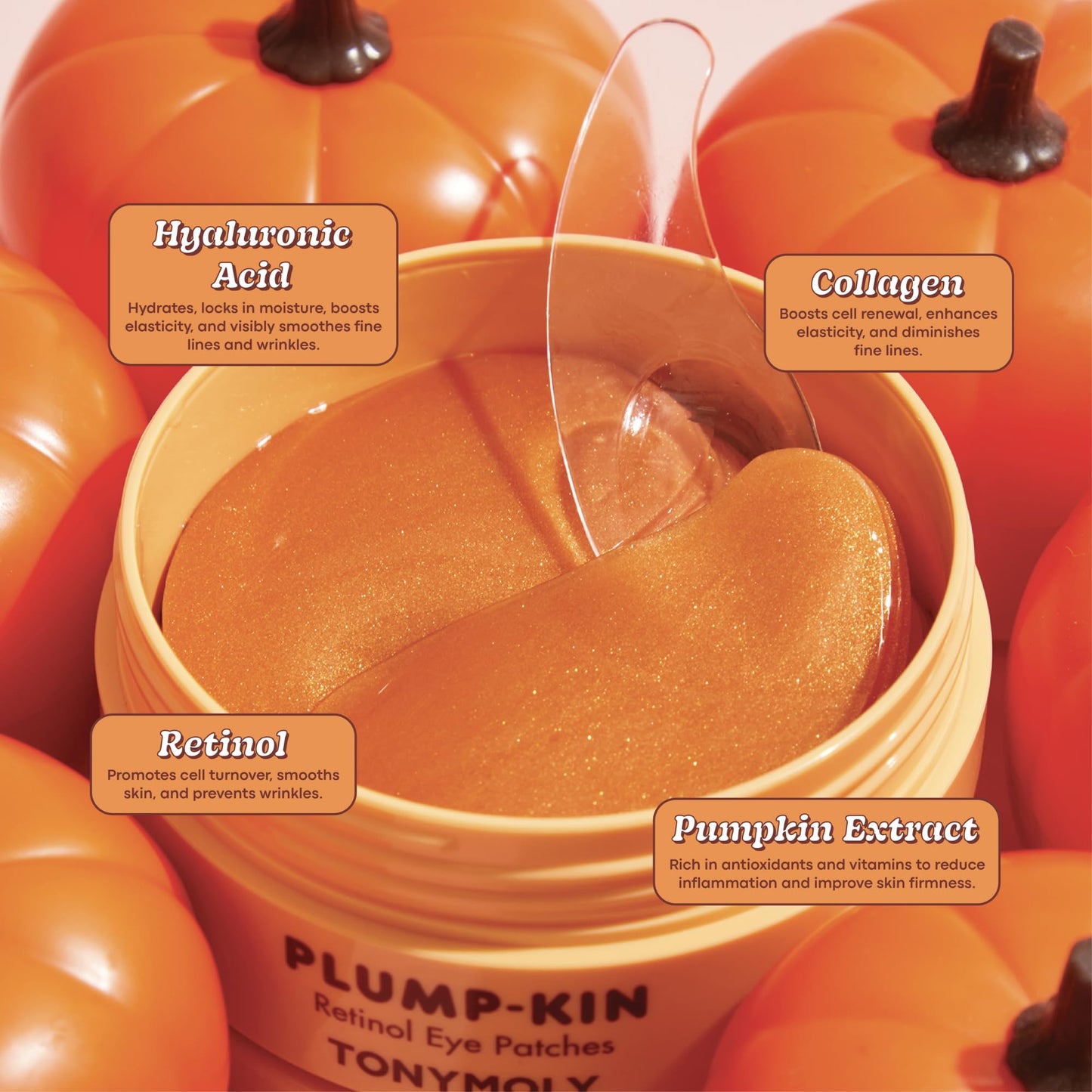 TONYMOLY Plump-kin Retinol Hydrogel Under Eye Patches - Hydrating & Refreshing Eye Patches with Retinol & Pumpkin Extract for Dark Circles & Puffy Eyes, 30 Pairs