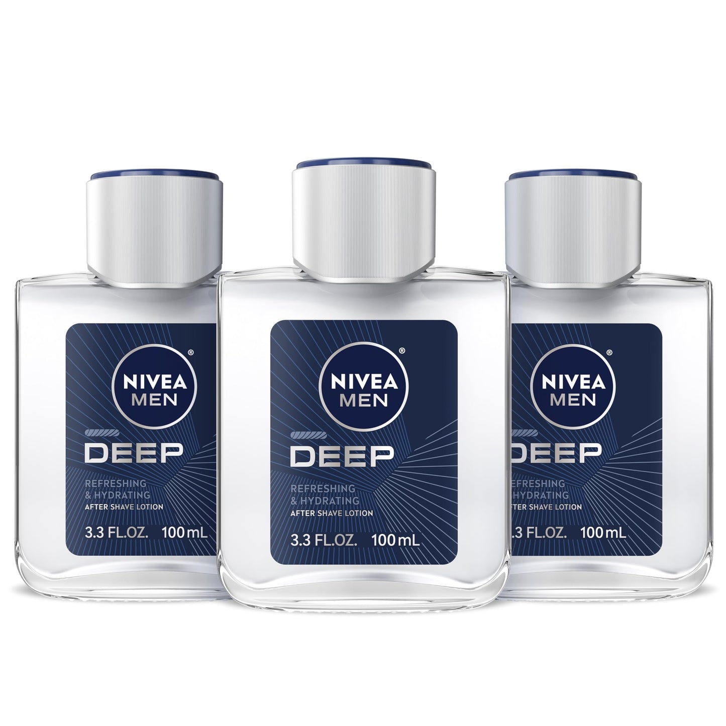 NIVEA MEN Deep Refreshing and Hydrating After Shave Lotion, Aftershave Lotion for Men Soothes Shave Irritation, 3.3 Fl Oz Bottle, Pack of 3