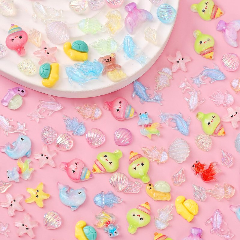 COOSLIM 120PCS Summer Beach Nail Art Resin Accessories, Ocean Theme Shell Starfish Goldfish Nail Studs Sea Series Whelk Nail Charms Supplies for Nail Art Designs DIY Manicure Decoration 2