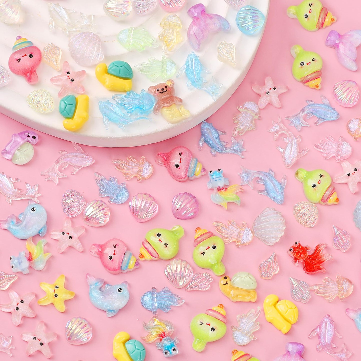 COOSLIM 120PCS Summer Beach Nail Art Resin Accessories, Ocean Theme Shell Starfish Goldfish Nail Studs Sea Series Whelk Nail Charms Supplies for Nail Art Designs DIY Manicure Decoration 2