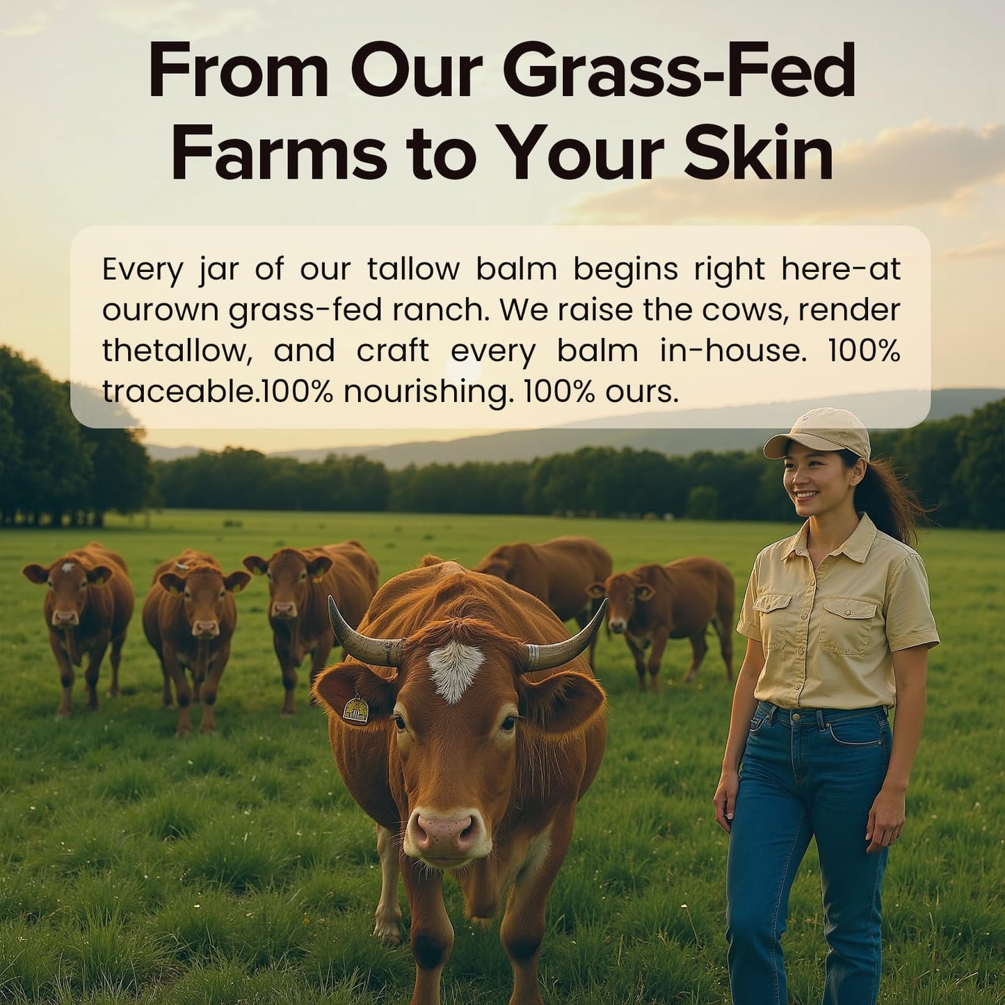 Sunbose Beef Tallow Balm for Skin: Grass-Fed With Honey & Beeswax - Non-Greasy Moisturizing - For Sensitive Moms with Babies in Daily Moisturizer - Skin Care for Dry Skin - Light Scent - 2oz