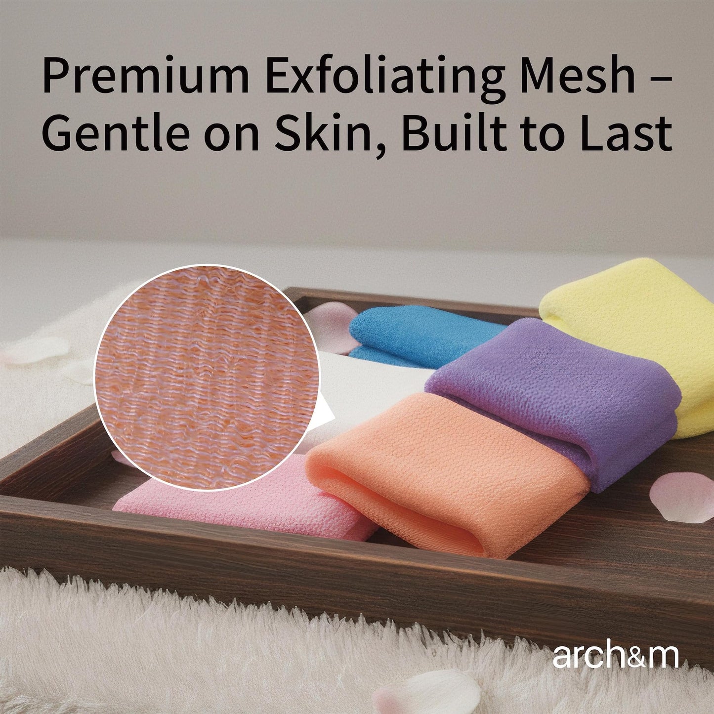 ARCH&M 12-Pack Premium Nylon Exfoliating Washcloth Towel - 35-Inch Quick-Dry, Hygienic Japanese Washcloth for Body & Back - Durable, Machine Washable, Long-Lasting