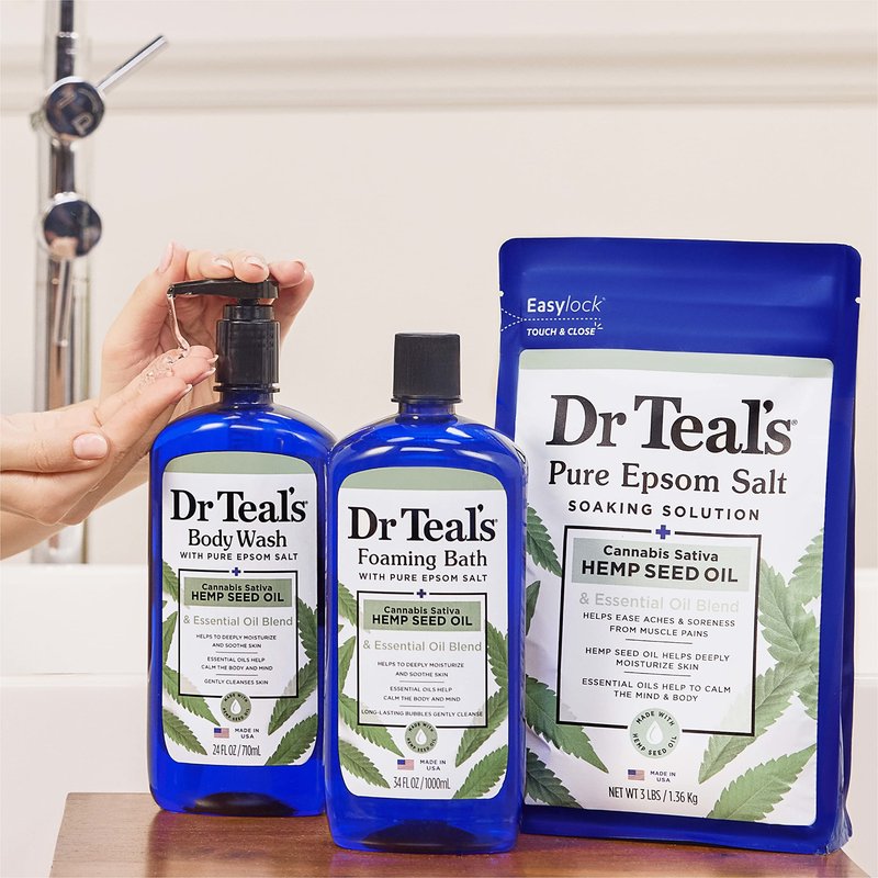 Dr Teal's Body Wash with Pure Epsom Salt, Cannabis Sativa Hemp Seed Oil, 24 fl oz (Pack of 4)