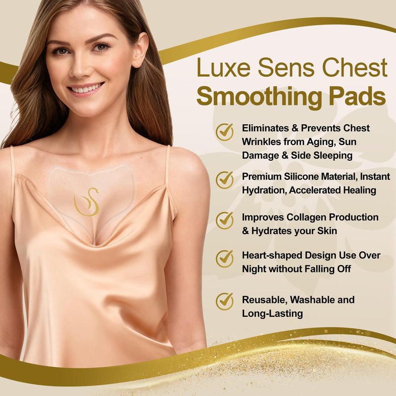Luxe Sens Chest Wrinkle Patches 2 Pack, Reusable Silicone Pads for Wrinkles, Anti Wrinkle Patches for Skin Firming and Smoothing, Overnight Chest Wrinkles from Side Sleeping (30 Day Supply)