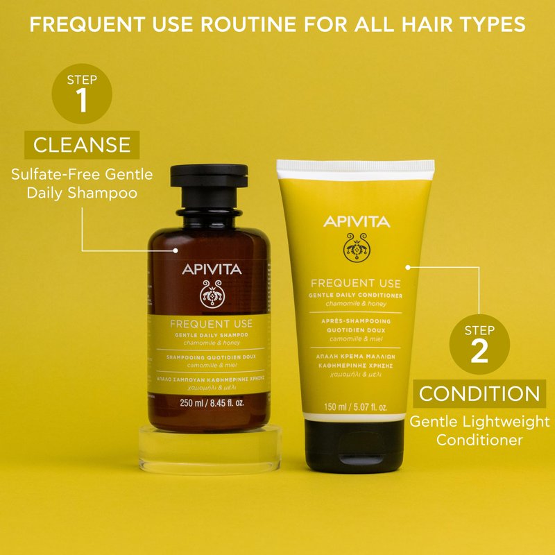 Apivita Frequent Use Gentle Daily Shampoo, Hydrates + Soothes with Chamomile & Honey, Silicone-Free