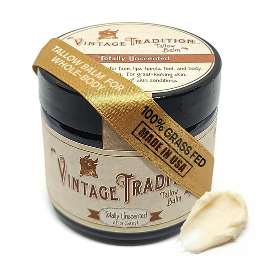 Vintage Tradition Totally Unscented The Original Beef Tallow Balm for Skin, Smooth Moisturizing Tallow Face and Body Balm, for sensitive skin and fragrance free routines, 100% Grass Fed, 2 fl oz