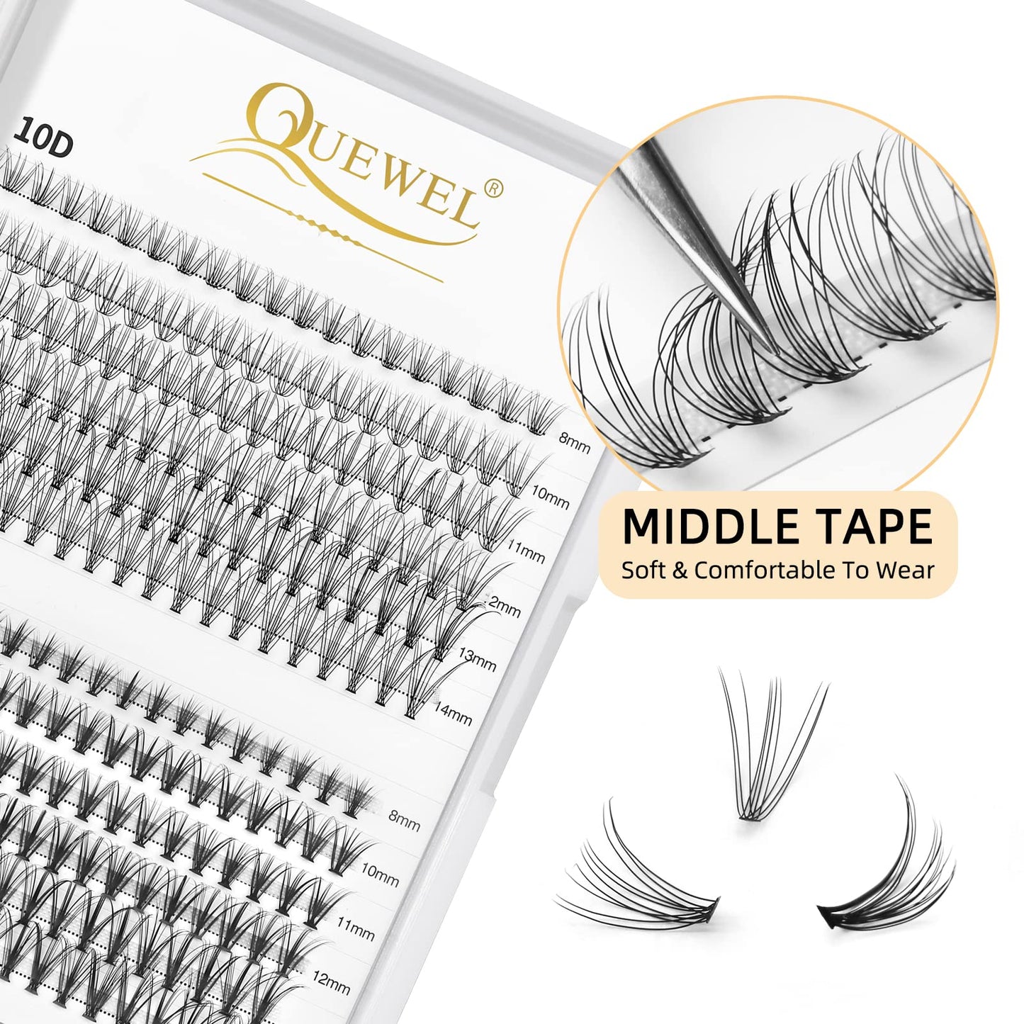 QUEWEL DIY Lash Extension Kit 240 Pcs Lash-Clusters-Kit, Eyelash Clusters Applicator Tool, Super Hold Cluster Lashes Bond and Seal, Clusters Eyelash Glue Remover Easy to Use at Home(10D+20D)