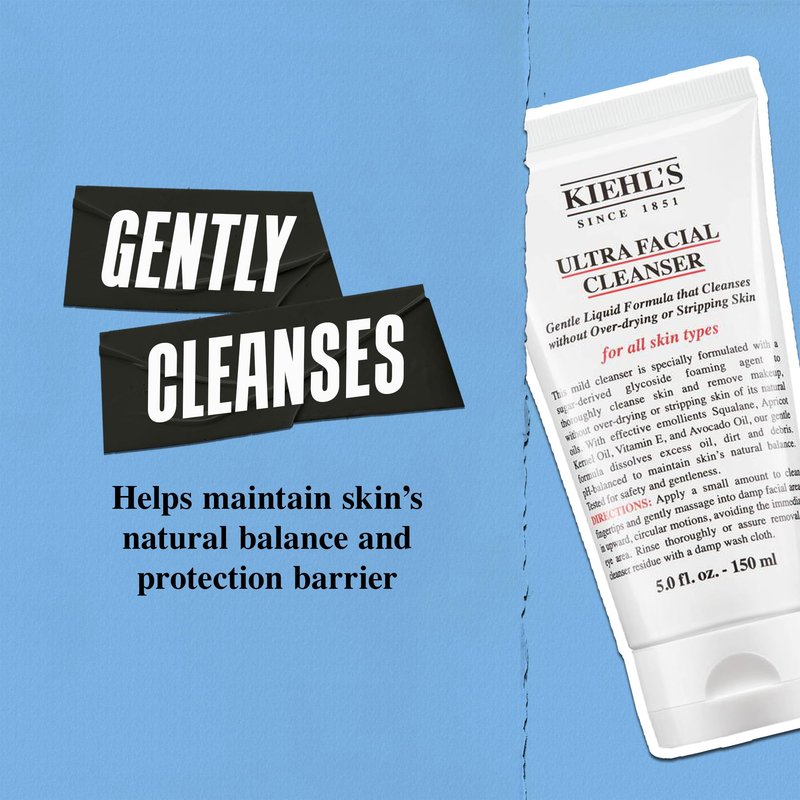 Kiehl's Ultra Facial Cleanser, Gentle Face Wash for All Skin Types, Foaming and Hydrating Formula, Gently Exfoliates and Moisturizes, Removes Makeup and Oil, Dermatologist-Tested and Fragrance-Free