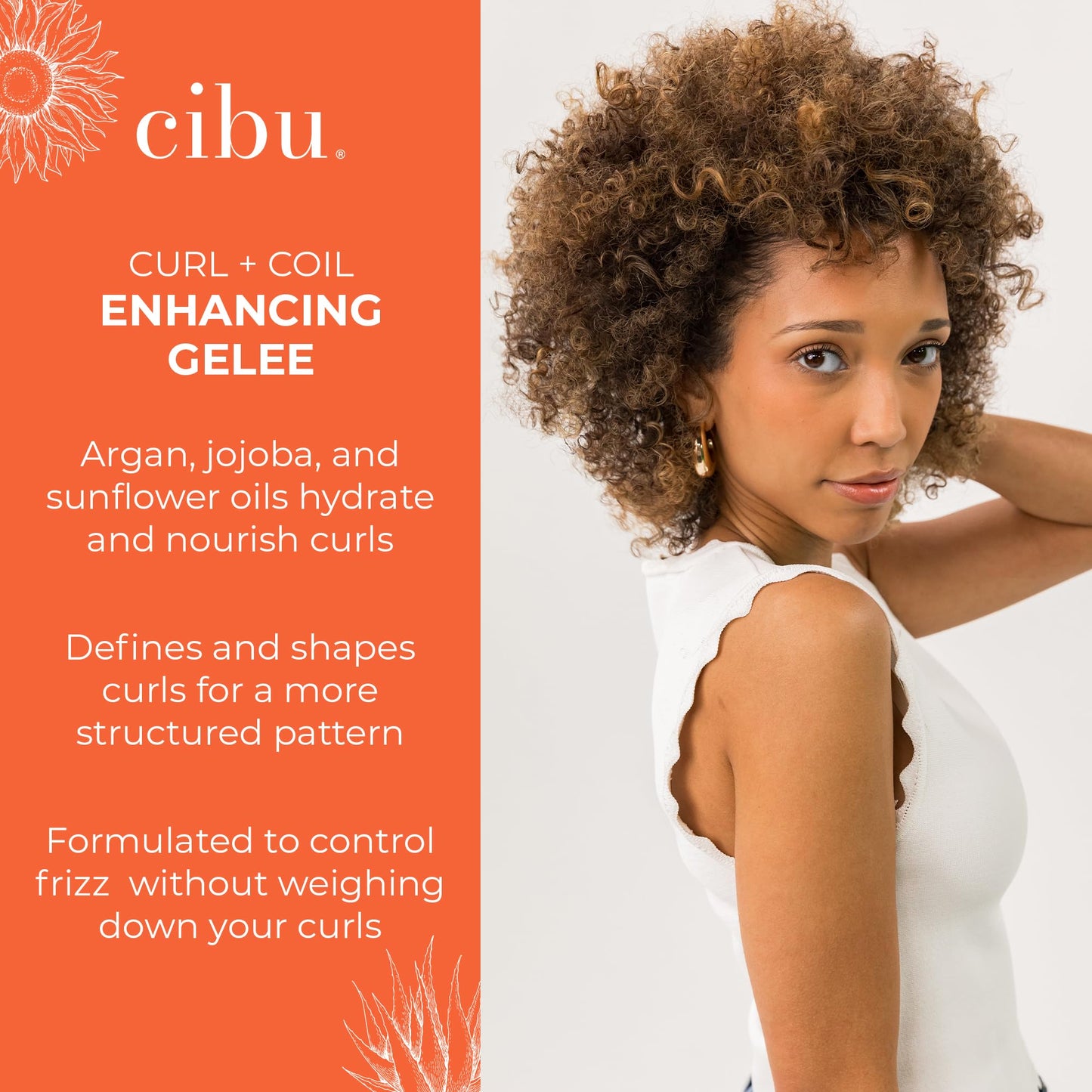 CIBU Curl + Coil Enhancing Gelée - Curl Defining Gel for Curly Hair and Wavy Hair - Lightweight Gel with Argan, Jojoba and Sunflower Oil to Reduce Frizz and Hold Your Style Longer - 8 Ounces