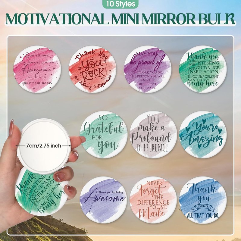 Employee Appreciation Gift for Women - Inspirational Canvas Makeup Bag with Compact Mirror | 60 Pcs, Pastel Color