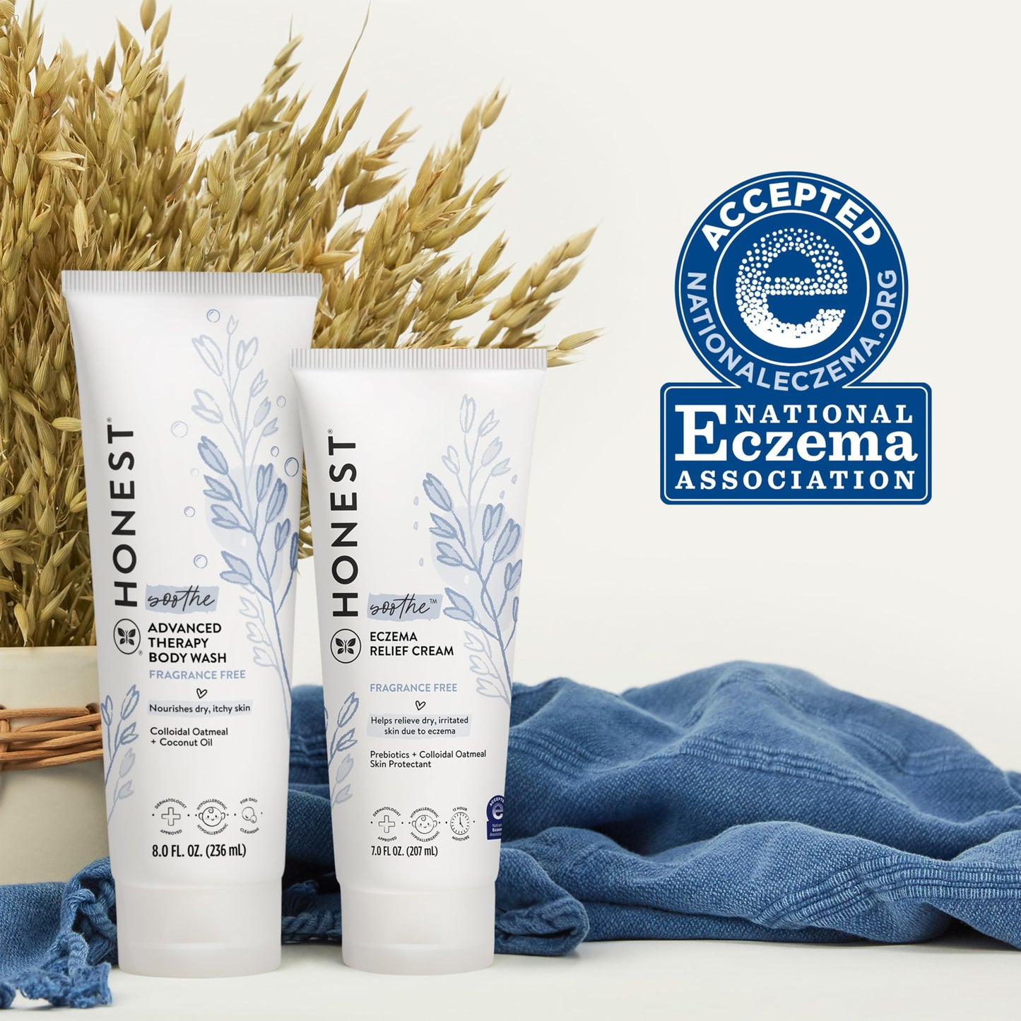 The Honest Company Eczema Soothing Therapy Cream and Skin Protectant, Naturally Derived, Gentle for Baby, Prebiotics Colloidal Oatmeal, 7 oz