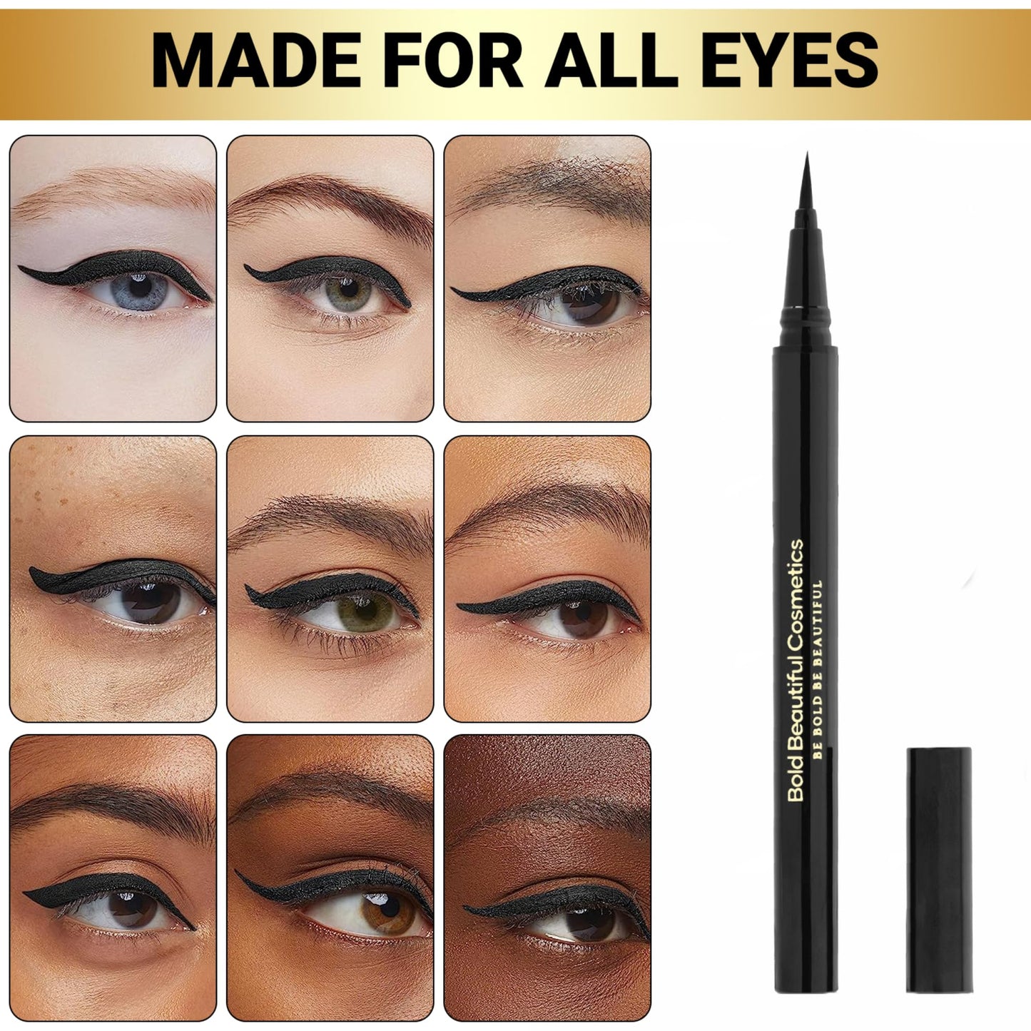 Bold Beautiful Cosmetics Eyeliner Liquid Waterproof eyeliner liquid liner black, 1 Count