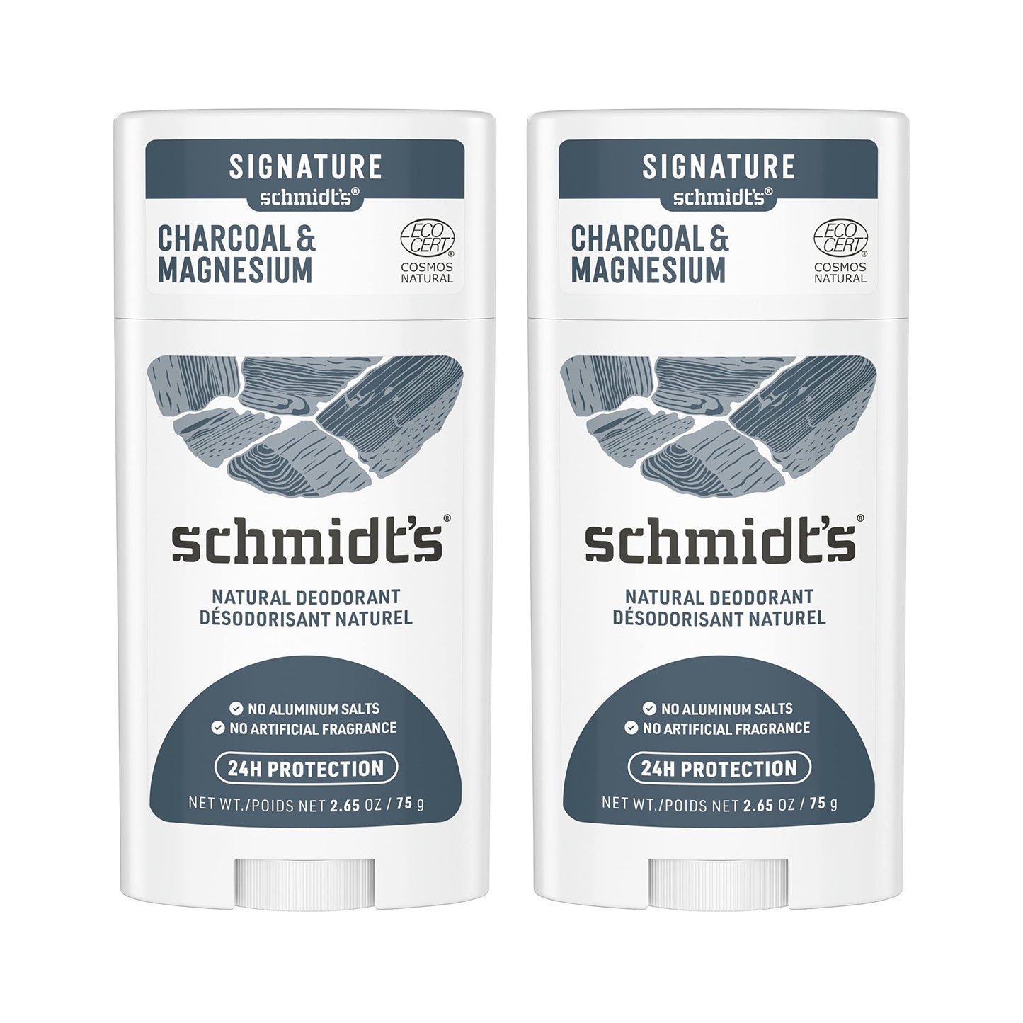 Schmidt's Aluminum Free Natural Deodorant Charcoal & Magnesium 2 Count For Women and Men, with 24 Hour Odor Protection & Aluminum Free Natural Deodorant