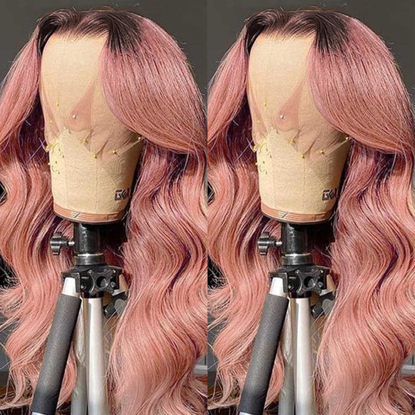 HILYN Long Pink Ombre Body Wave Wig 13x4 Light Pink Glueless Synthetic Lace Front Wig Pre Plucked 200 Density Hd Lace frontal Wig With Natural Hairline Loose Wave Colorful Wigs For Women 26 inches