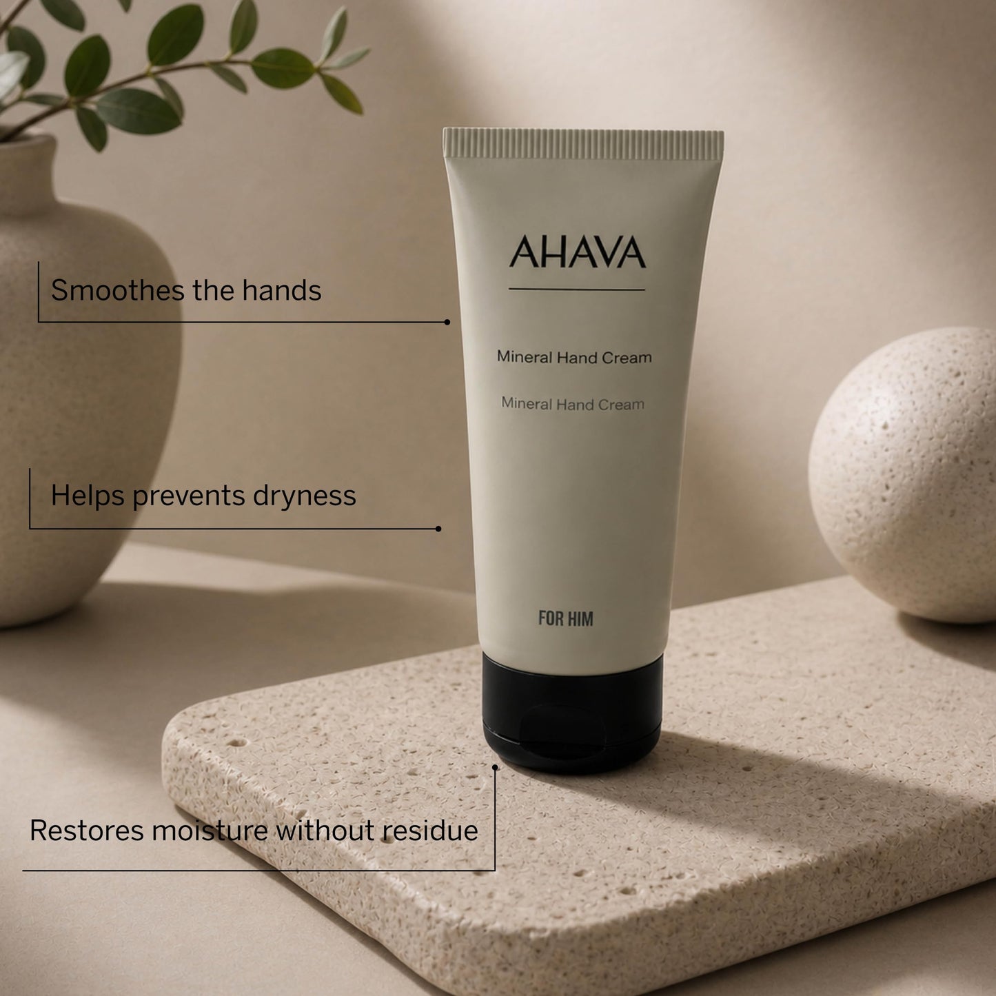 AHAVA Men's Mineral Hand Cream - Nourishing & Fast-Absorbing, Smoothes & Relieves Hands, Prevents Dryness, enriched with G-Force: Ginger Root, Ginseng, Ginkgo Biloba Leaf & Green Tea, 3.4 Fl.Oz