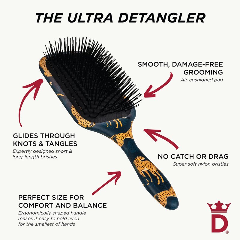 Denman Ultimate Detangling Hair Brush - Wet & Dry Detangler Brush for Long Hair, Wigs & Extensions - Ideal Hair Brushes for Women and Men
