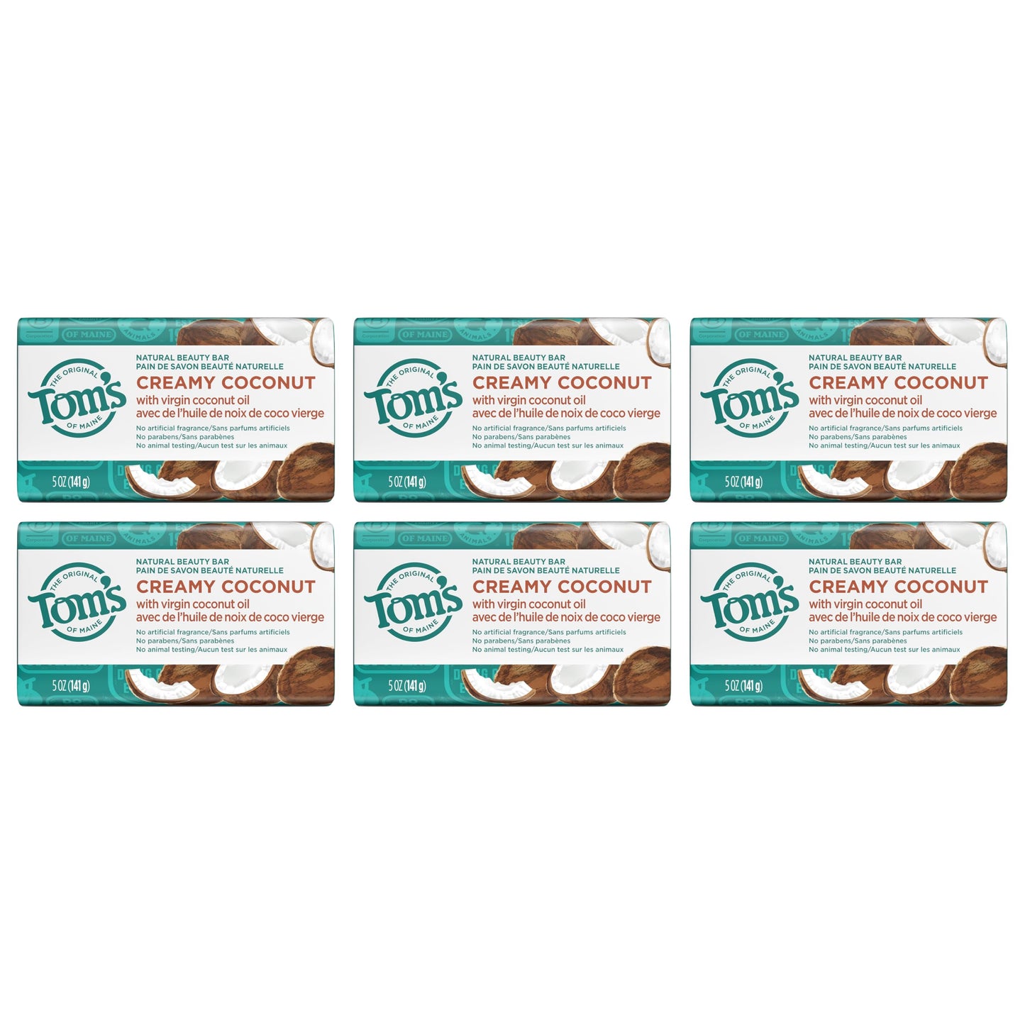 Tom's of Maine Natural Beauty Bar Soap, Creamy Coconut With Virgin Coconut Oil, 5 oz. 6-Pack (Packaging May Vary)