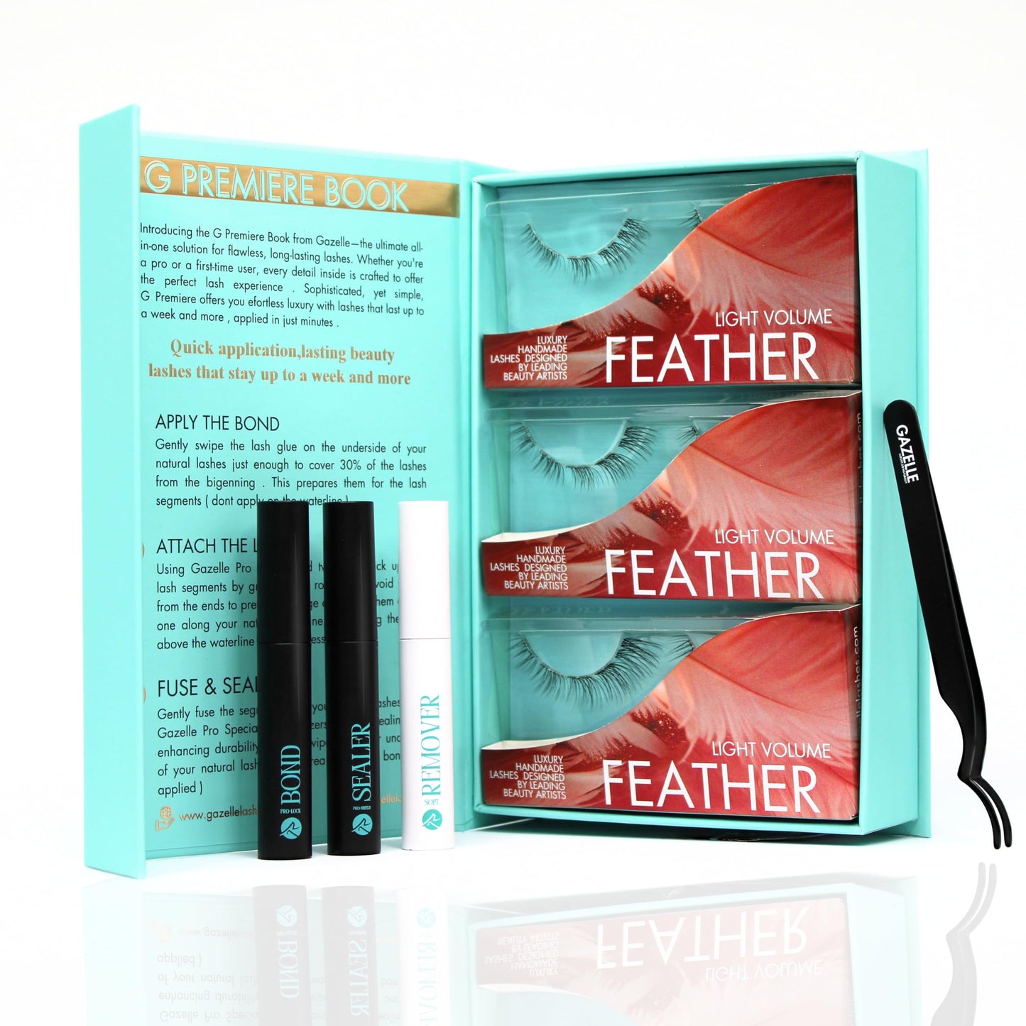 GAZELLE Lash Cluster Kit with Bond, Sealer, Remover & Tweezer – 3-Pack DIY Eyelash Extensions (10-12-14mm) – Wispy Korean PBT Lashes, Reusable, Salon-Style at Home, Lasts 10 Days, 30 Lashes