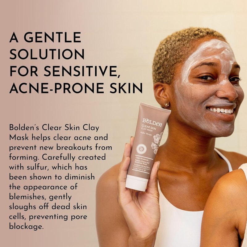 Clear Skin Clay Mask - Deep Pore Cleansing Sulfur Formula | Pore Minimizer & Oil Reducer for Sensitive Skin | 3.5 fl oz