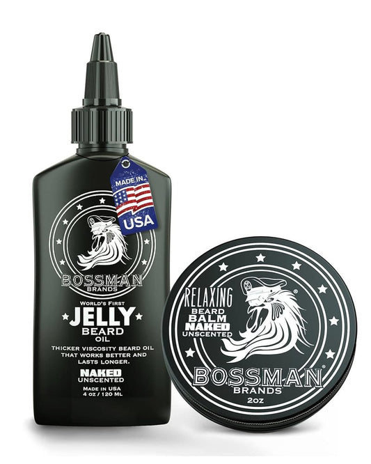 Beard Oil Jelly and Relaxing Beard Balm Combo - Naked Scent for Soft, Manageable Facial Hair